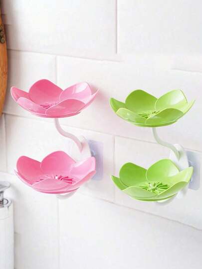 1 قطعة صحن صابون مزدوج الطبقات بشكل زهرة اللوتس، صندوق تخزين متعدد الاستخدامات للمطبخ/الحمام