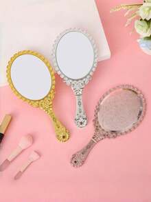 1 pezzo Specchio da trucco vintage portatile, specchio placcato con incisione floreale, specchio da viaggio portatile con motivo vintage europeo per borsetta, toeletta, decorazione per la casa, profumo da sposa, specchio a mano in stile INS rosa oro, specchio da toeletta compatto e portatile, decorazione da tavolo vintage, accessori estetici per donne e ragazze, perfetto per spose, adolescenti, amanti dello stile vintage, truccatori, amanti del glamour, collezionisti, regalo ideale per la festa della mamma, San Valentino, Natale