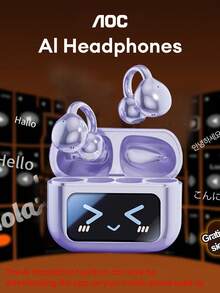 AOC ACD3521 Fashionable Bluetooth Earphones With Butterfly Earphone Accessories, Clip-On Earphones, AI Smart Translation Earphones, Touchscreen, Multifunctional Color Screen, Multilingual, HIFI Sound Quality, Business, Learning, Translation, Music, Gaming, Sports, No Ear Piercing, Fashionable Earrings, Women's Gift