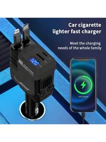 四合一伸缩车载充电器，USB C 快速充电适配器，带闪电线缆和双充电端口，兼容 15/14/13/12 Pro Max Plus/iPad，兼容 ，兼容三星 Galaxy S23/S22/S10，智能手机电子 - 彩色 - 查看 15