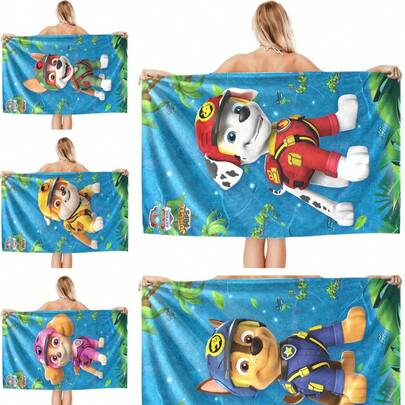 1pc Paw Patrol Cartoon Pups Microfiber Bath/Beach Towel - Vibrant Animated Pups Design With Tropical Elements, Quick-Dry & Ultra-Soft Fabric, Ideal For Bathroom, Pool, Beach - Perfect For Paw Patrol Fans, Kids & Family Use | Cartoon-Themed Towel Shower Towels For Beaty Salon, Hotel Sports,Home Essentials, Towel, Skin Care