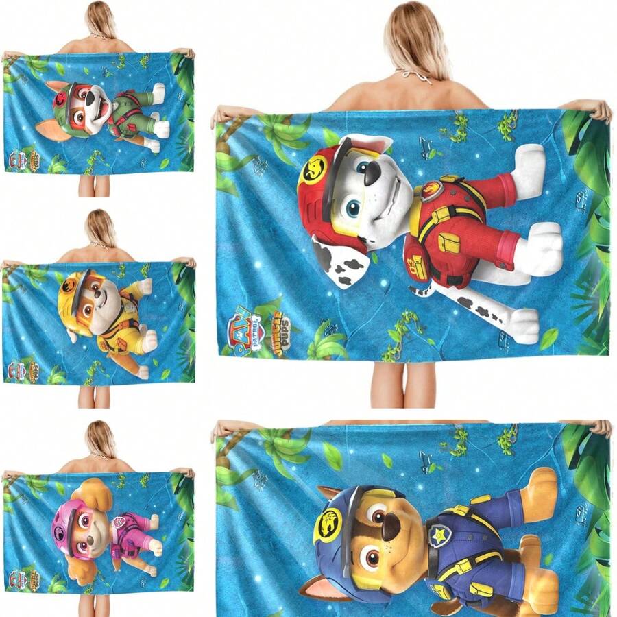 1pc Paw Patrol Cartoon Pups Microfiber Bath/Beach Towel - Vibrant Animated Pups Design With Tropical Elements, Quick-Dry & Ultra-Soft Fabric, Ideal For Bathroom, Pool, Beach - Perfect For Paw Patrol Fans, Kids & Family Use | Cartoon-Themed Towel Shower Towels For Beaty Salon, Hotel Sports,Home Essentials, Towel, Skin Care - Multicolor - View 1