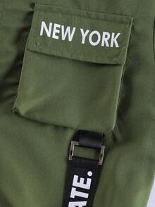 Tween Boy Zip-Up Long Sleeve Letter Print Casual Drawstring Cargo Jacket And Pants Set, Autumn