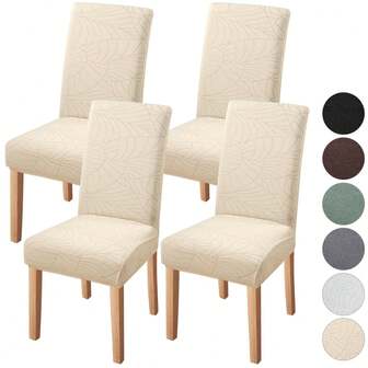 6PCS Stretch Jacquard Splash-Proof Dining Chair Covers, Removable & Machine Washable, Kitchen Seat Protectors For Living Room, Restaurant, Hotel, Club And Bar Furniture Decor