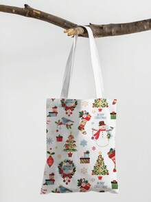 1 Stück Weihnachtsstrumpf Muster Tragetasche, große Kapazität Schultertasche, Damen Lässig Handtasche, Segeltuch Tragetasche geeignet für Arbeit, Schule, Einkaufen