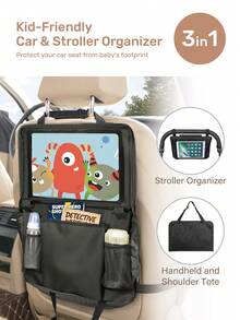 1 حزمة حقيبة تخزين مقعد السيارة للأطفال والأطفال الصغار، منظم سيارة 3 في 1 لحماية المقعد الخلفي، أغطية مقاعد مضادة للركل، تناسب جميع أنواع السيارات والشاحنات والسيارات الرياضية متعددة الاستخدامات، اكسسوارات سفر للسيارة