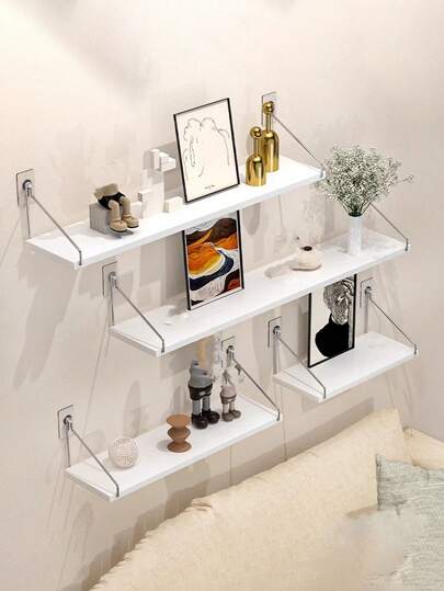 1pc No Drill Single Layer Floating Wall Mounted Storage Shelf, Suitable For Books, Plants, Home Decor, Dorm, Bookshelf