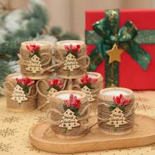 8 buc. decorațiuni de Crăciun, suport pentru lumânări tip pastilă din lemn cu lumânări tip pastilă, semn de Crăciun fericit pentru petrecere de sărbători, Anul Nou, Halloween, decorațiuni de Crăciun, nuntă, aniversare, cadouri de petrecere pentru petrecerea burlăcițelor, cadouri de Crăciun