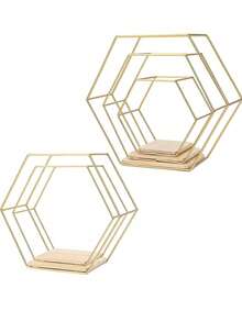 1 pièce Étagère murale hexagonale en métal de style nordique Ins, étagère de rangement murale créative pour le salon, la chambre à coucher