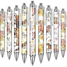 24 piezas Bolígrafos retráctiles de regalo de oficina, bolígrafos de punta fina con suave tinta negra y patrón de caballo de dibujos animados, adecuados para diario, escuela, trabajo, enfermería, medicina, graduación