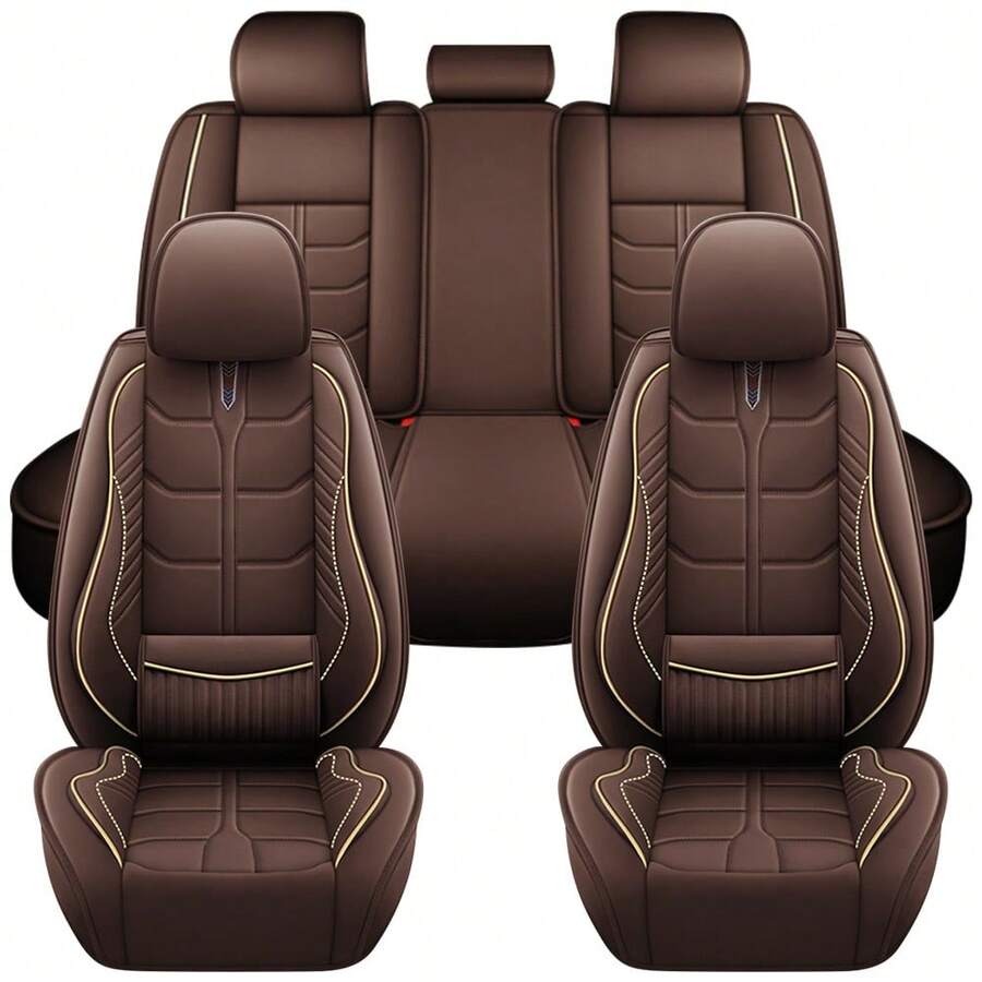 Leather Car Seat Covers Front Pair, Waterproof Faux Leather Seat Covers For Cars, Non-Slip Car Interior Covers Universal Fit For Most Cars Sedans Trucks SUVs - 標準棕色 - 查看 1