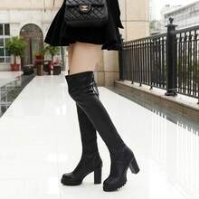 Women Over-The-Knee Boots - Black Cotton-lined A09 - View 6