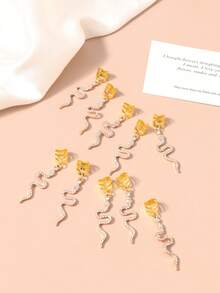 5pcs Gold Snake Rhinestone Dreadlock Beads Hair Rings, Bohemian Style Hair Accessories For Women, Claw Clips, Hair Slide, Hair Barrettes, Looks Of Party