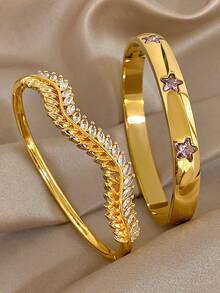 Juego de pulseras elegantes y lujosas con textura de trigo y estrella rosa para mujeres, de acero inoxidable chapado en oro de 18K o cobre con circonita, regalo para mamá en Navidad, Acción de Gracias, Halloween, boda, fiesta, diario, aniversario, San Valentín, cumpleaños, dama de honor, joyería bohemia