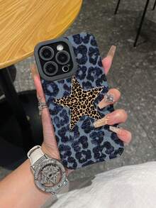 1pc Fashionable Leopard Print & Star Pattern PU Leather Phone Case Compatible With Apple - Multicolor - View 7