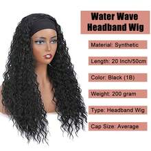 Water Wave Glueless Wig With Headband Black Synthetic Curly Wave Headband Wig Halloween Wig For Women - 1B - 查看 4