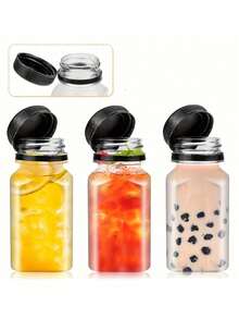 1/6/10 Stücke Kunststoff Saftflaschen mit schwarzen Deckeln, auslaufsichere klare Kunststoff Saftflaschen - perfekt für Smoothies, Milch & selbstgemachte Getränke - Entsaftungsbehälter Wasserflasche für Outdoor für Sport, für den Kühlschrank, wiederverwendbare Entsaftungsflaschen, Smoothie Flasche, leere Kunststoff Saftflaschen, Getränkebehälter mit Deckel, leere Milchflaschen Kunststoff Smoothie Trinkflaschen (Mehrere Größen: 120ML/250ML/450ML/250ml/350ml) - Verschiedenfarbig - Übersicht 7