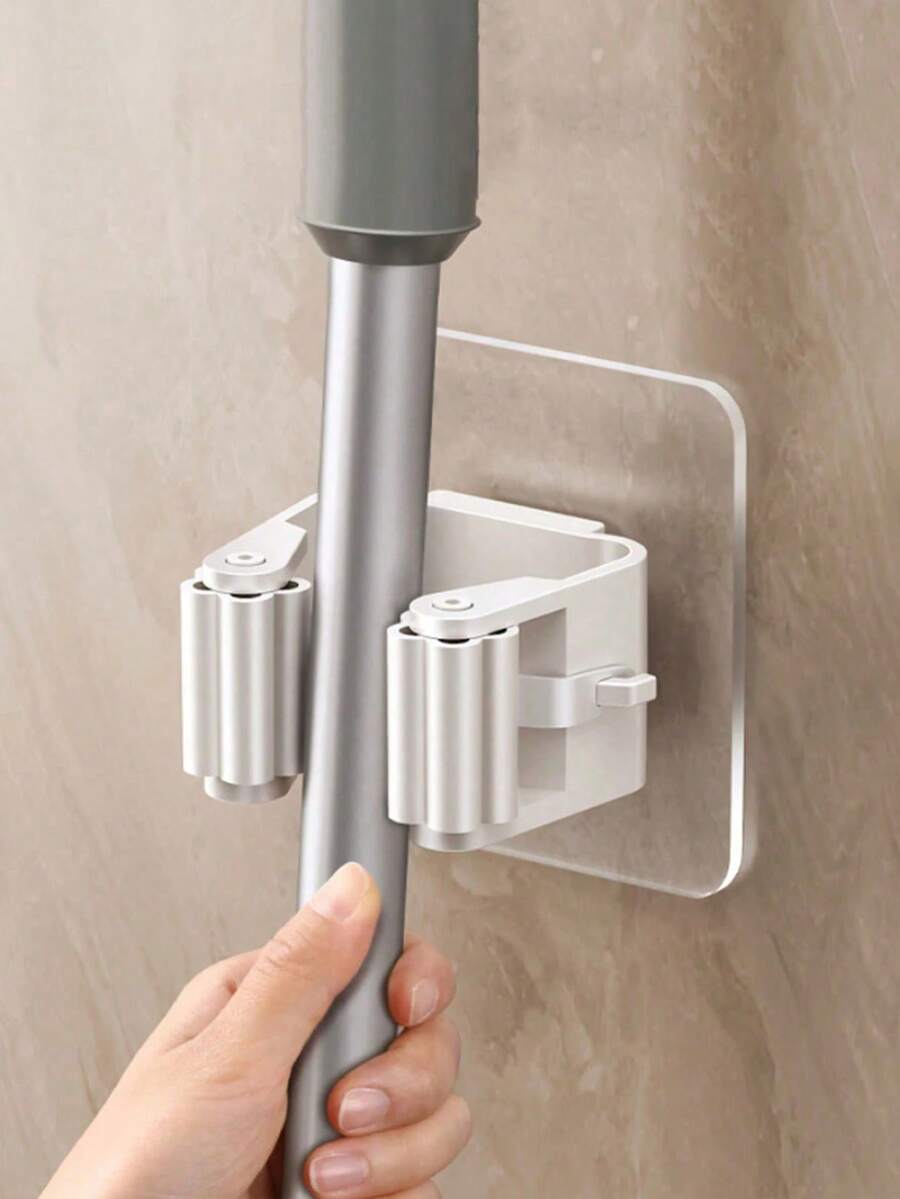 8 piezas Organizador de escobas montado en la pared de uso pesado con ganchos de bloqueo - Ahorro de espacio, sin necesidad de perforar, se adapta a escobas, trapeadores, cepillos - Excelente para garaje, baño, cocina, armario, dormitorio - Multicolor - Ver 1