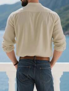 1 pieza Camisa de botones de lino transpirable para hombres, diseño de mangas convertibles, tallas desde XS hasta XXXL, adecuada para uso diario, viajes a la playa, cafeterías al aire libre, excursiones de fin de semana y días laborales casuales, otoño