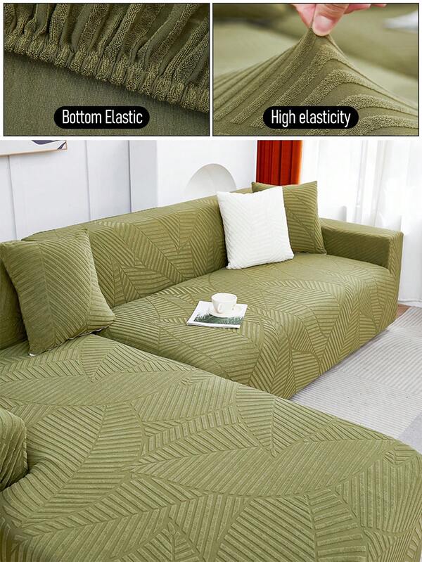 1pc Stretch Sofa Cover, L-Shaped Sectional Sofa Cover, Leaf Pattern, Easy Installation, Pet-Friendly, Decorative For Living Room, Fits Single/Loveseat/3-Seat/4-Seat Sofa, Includes Corner Sofa Cover