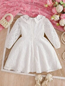 coviviky Vestido de encaje elegante para niñas, vestido de encaje con cuello Peter Pan y bordado floral