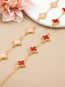 (2pcs/Set) 2pcs Simple And Stylish Lucky Clover Bracelet, Featuring Gold Dripping Four-Leaf Clover Charm Matching With White And Black Multilayer Chain Bracelet, Women's Copper Bangle Suitable For Daily Wear Such As Dating, Graduation, Back To School Season, Making Friends, And Parties Valentines,Mom,Mother,Mother's Day,Gift