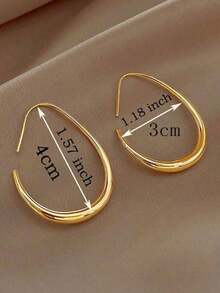 1 Pair Simple U-Shaped Earrings (Women), Fashionable & Versatile For Daily Wear - Golden Water Droplets - View 3
