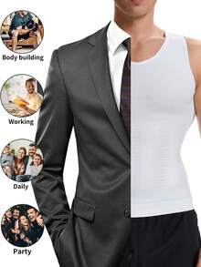 Herren Kompressionsshirt Slimming Brust Shapewear Body Shaper Flacher Bauch Bauchkontrolle Unterhemd Shaping Weste Unterwäsche V-Ausschnitt Tank Top - Weiss - Übersicht 6