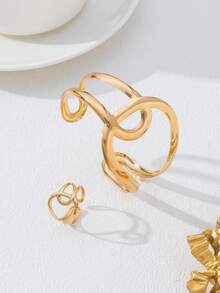 2 件时尚百搭空心几何手链和戒指套装，适合女性日常、派对和休闲穿着 - 鏤空幾何 - 查看 3