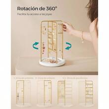 Soporte para Joyas, Expositor de Joyas Giratorio, 4 Zonas Independientes, Collares, Pulseras, Pendientes, Anillos, Dorado MJJS023A01 - inicial - Ver 3