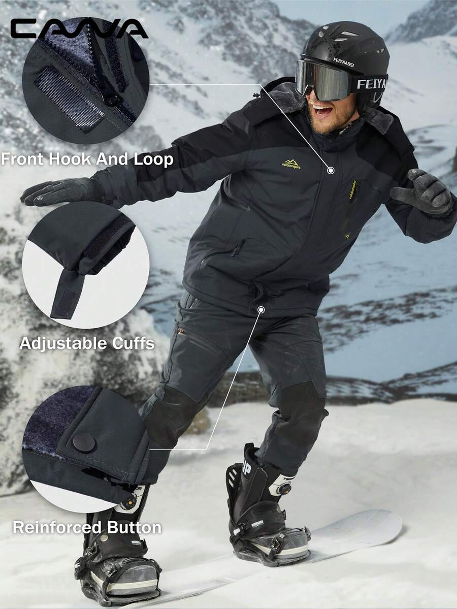Cavva Men's Winter Fleece Lined Jacket, Warm Multi-Pocket Ski Coat For Hiking, Camping And Climbing - Dark Grey - View 1