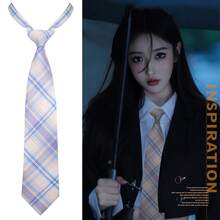 Womens Plaid Tie Adjustable Pre-Tied Neckties For Teens Uniform School Cosplay Wedding Party Prom - 紫藍色 - 查看 4