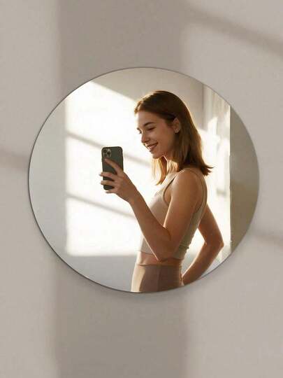 OUTANA 亚克力家居装饰镜面墙贴，自粘无框镜面墙贴，大尺寸高透明度亚克力圆形壁挂镜，圆形装饰壁镜，适用于浴室、卧室、门、梳妆台