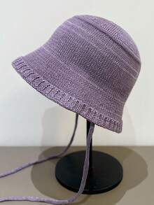 1 pieza Gorro de mujer con lazo, gorro de cubo de punto a la moda y lindo