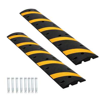 2-Pack 6FT Heavy Duty Speed Bumps – 25,000Lb Capacity  Rubber Traffic Calming Humps For Parking Lots, Driveways & Garages – Weatherproof With Cable Protection Channels, 6ft 2 Pack 183*30*5 Cm