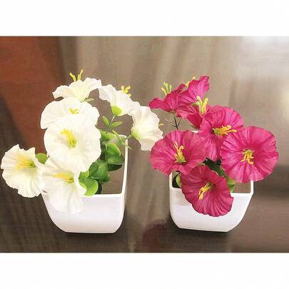 Realistische künstliche weiße Kunststoff-Topfpflanze Deko - pflegeleichte Dekoration für Zuhause, Schreibtisch, Fenster, Bücherregal, Hochzeit, Dusche, Antrag, Party, Fake Blumen Schreibtisch Ornament