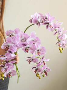 1 株人造兰花，9 株栩栩如生的大型蝴蝶兰茎，经典风格人造兰花插花，装饰丝绸蝴蝶兰，客厅家居装饰人造花枝，酒店婚礼插花 - 淺紫色 - 查看 1