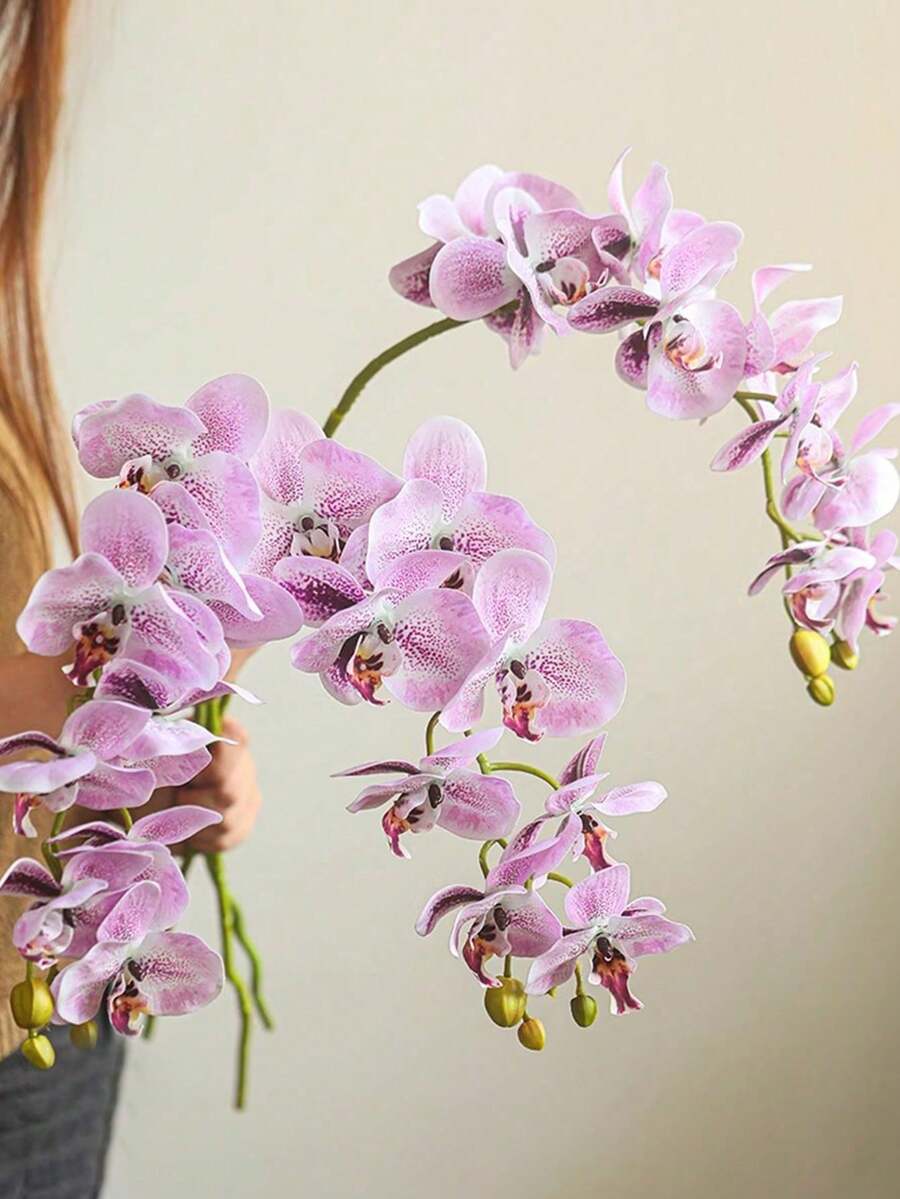 1 株人造兰花，9 株栩栩如生的大型蝴蝶兰茎，经典风格人造兰花插花，装饰丝绸蝴蝶兰，客厅家居装饰人造花枝，酒店婚礼插花 - 淺紫色 - 查看 1