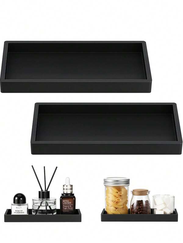 1/2 Stücke Badezimmer Ablage (11.8" X 4.9") Silikon Seifenschale für Küchenarbeitsplatte, Badezimmer Ablage, Waschtischablage für Seifenspender, Düfte, Schmuck, Kosmetik, Kerzen, Uhren, Schwarz