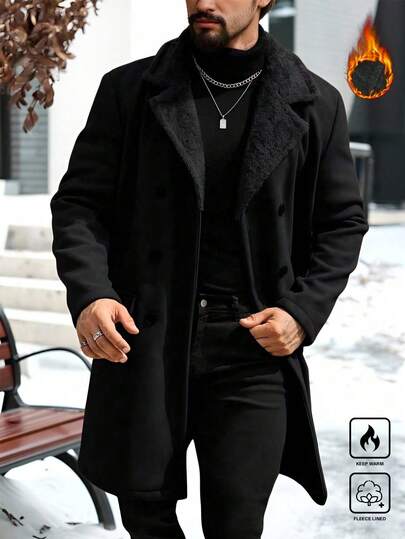 Manteau d'homme avec doublure en fourrure, manteau croisé double populaire sur INS, convient pour l'hiver, les occasions décontractées, professionnelles, les trajets, les activités extérieures, cadeau pour petit ami/mari