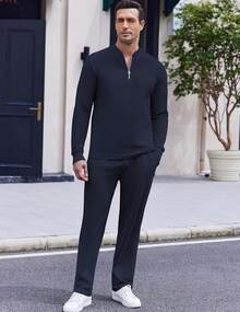 Mens 2 Piece OutfitsMen's 2 Piece Tracksuit Set  Sweatsuit Quarter Zip Jogging Long Sleeve Casual Sports Outfitsmen 2 Piece Set Old Money Men