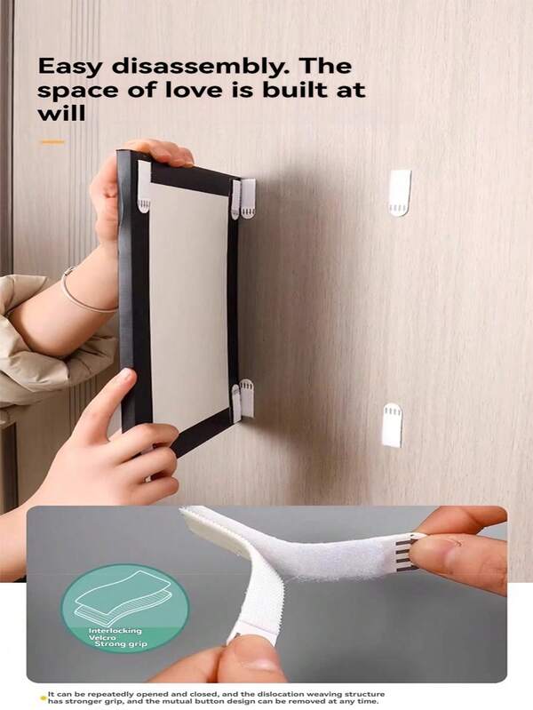 L'outil magique d'accrochage d'image, sans besoin de perçage, bandes d'accrochage d'image à enclenchement, boucle magique pour cadre d'image, adhésif sans couture, crochet et boucle, crochet adhésif invisible - avec un adhésif puissant, crochets muraux amovibles des deux côtés, fixations murales réutilisables, convient pour les cadres et les œuvres d'art, étiquettes d'installation adhésives imperméables
