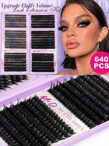 Zestaw do przedłużania rzęs C Curl Lash Clusters, 608 kępek, 100D, pojedyncze, delikatne rzęsy, 9-18 mm, o mieszanej długości, do samodzielnego stosowania w domu. - D - Zobacz 3