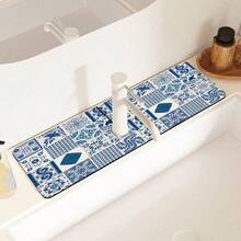 1 pieza Alfombrilla antideslizante para grifos con diseño vintage de flores y cuadros, hecha de goma de gel de sílice, apta para grifos de baño y cocina - Multicolor - Ver 7