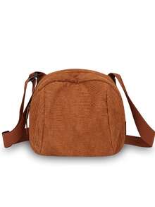 Bolso bandolera de mujer de pana estilo retro Harajuku, bolso de hombro casual estilo japonés, cierre con cremallera, unicolor, forro de poliéster, lavable - negro, blanco, verde, rosa, marrón, camello