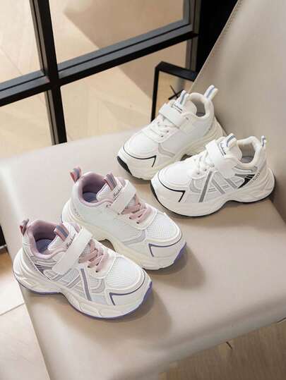 1 par de zapatillas deportivas gruesas, transpirables y de suela blanda antideslizante, de moda casual para niños, adecuadas para primavera y otoño