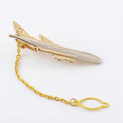 Clip de corbata dorado con diseño creativo de avión, barra de corbata brillante para fiesta, accesorios de lujo para hombres