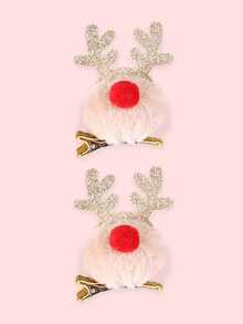 2/4 piezas Pinzas para el pelo de reno navideño de peluche brillante, adecuadas para uso diario y fiestas