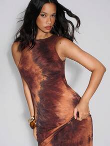 TypaGal Women's Slim Summer Floral Print Strap Bodycon Long Dress Brown Fall Autumn Winter Casual Sexy Chic Modern Going Out Elegant - Brown - View 1