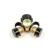 Divisor de tanque de propano de 2 vías con manómetro - Adaptador en Y de latón y válvula de cierre para estufas de camping, parrillas de barbacoa, calentadores y quemadores de gas